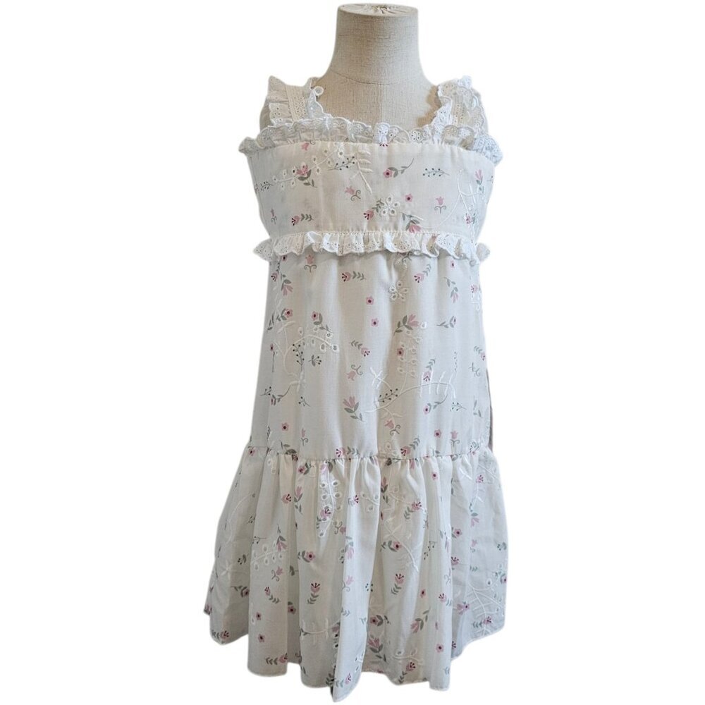 NEW Joan Calabrese Ditsy Floral Eyelet Ruffle Tiered Cute Dress Cream/Ivory 4T